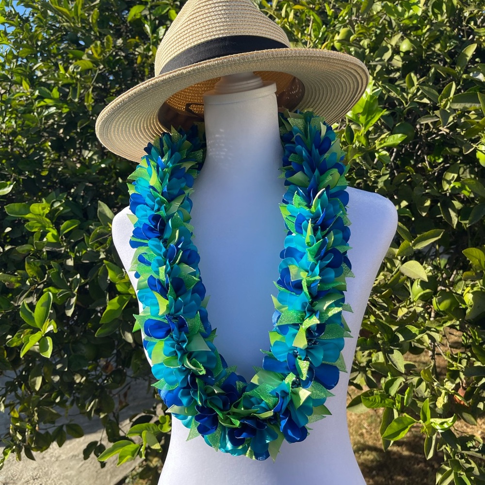 Handmade Leis- Royal blue and Turquoise 43 inch